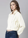 Women Cream Solid Denim Jacket-CHN-9862-Cream