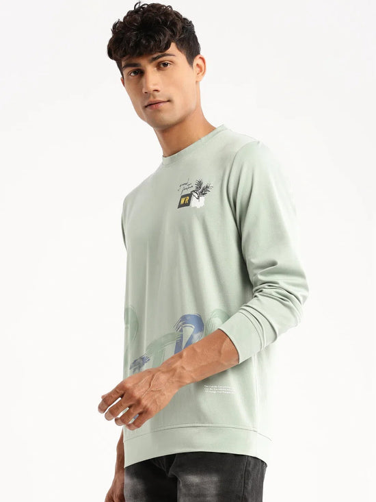 Men Sea Green Round Neck Typography Pullover-BP-1447-Seagreen