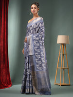 Midnight Blue Blended Silk Handwoven Ajrakh Print Saree-MA50BSL34830025