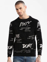 Men Round Neck Self Design Black Pullover-CH010-Black