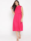 Front placket two layer midi dress in Red