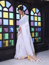 White Checkbox Designs Soft Linen Saree With Zari Borders-MA62LN33990026