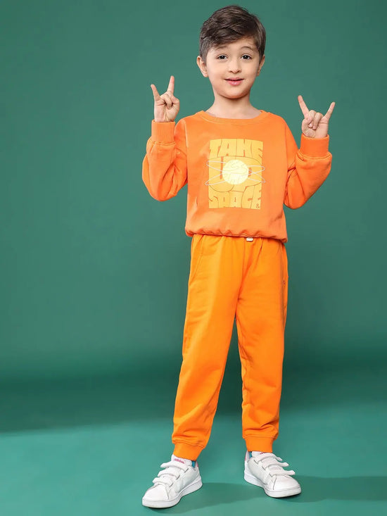 Tales & Stories Orange Printed SweatShirt For Boys