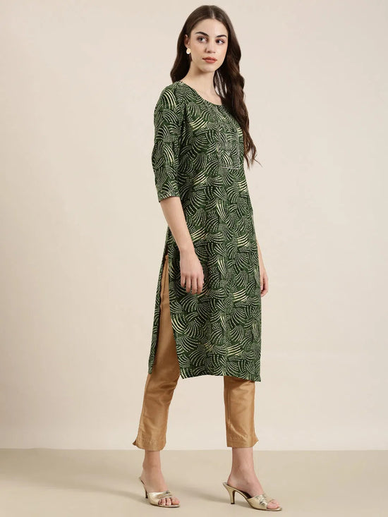 Women Green Printed Straight Kurta-HO-2787-Green