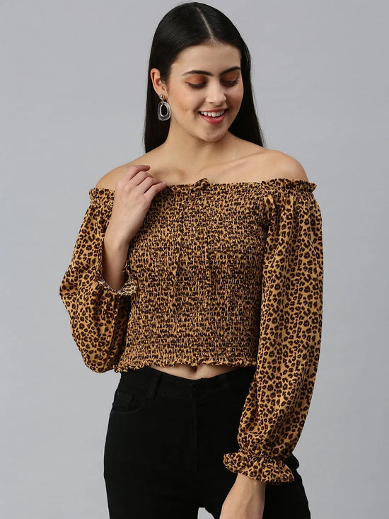 Women's Printed Brown Top-AE-10271-Brown