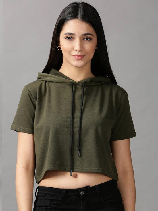 Women's Green Solid Crop Top-AE-10487-Olive