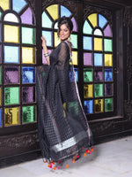 Black Checkbox Designs Soft Linen Saree With Zari Borders-MA62LN33990027