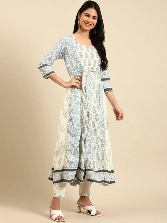 Women's Beige Printed Kurta Set-RF-1817-Cream