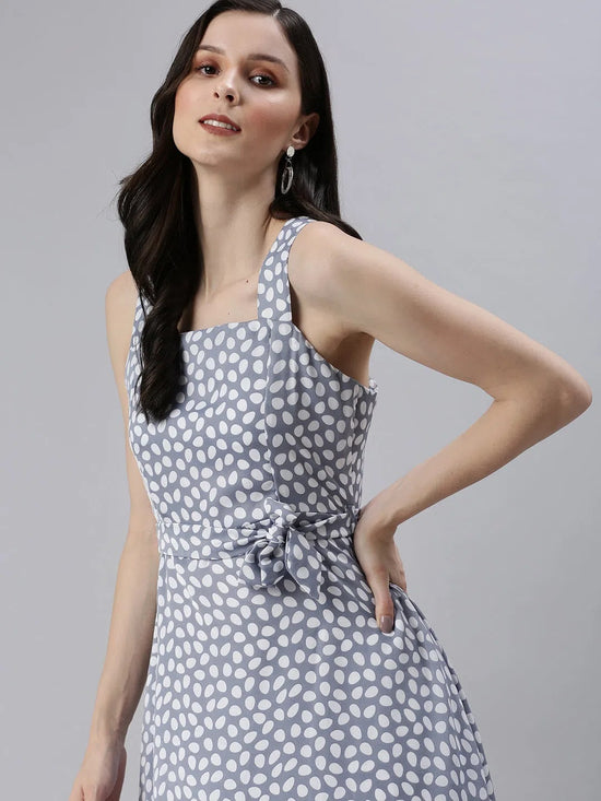 Women's Polka Dots Blue Fit and Flare Dress-AE-9994-Blue