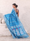 Sky Blue Cotton Saree With Woven Designs And Zari Border-MA54BCT041210048