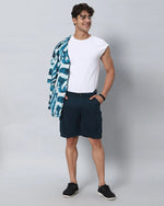 Solid Stretchable Shorts with 6 pockets-Blue-HCS6018-30