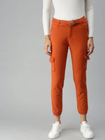 Women's Orange Solid Denim Jeans-LTJO22019-Orange