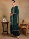 Ahika Women Green Silk Blend Embroidered Straight Kurta Sharara Set With Dupatta