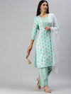 Women's Blue Printed Kurta Sets-SG06-Blue