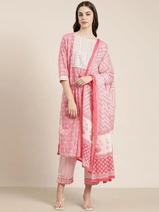 Women Pink Floral Kurta Set-BC-SK-1537-Pink