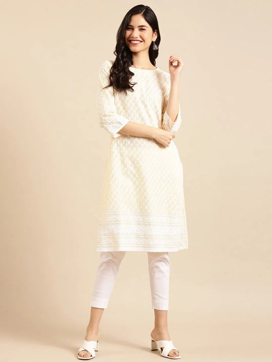 Women's Yellow Embroidered Straight Kurta-RA-001-Yellow