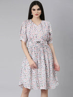 Women Pink Floral Fit and Flare Dress-8I-7133-Pink