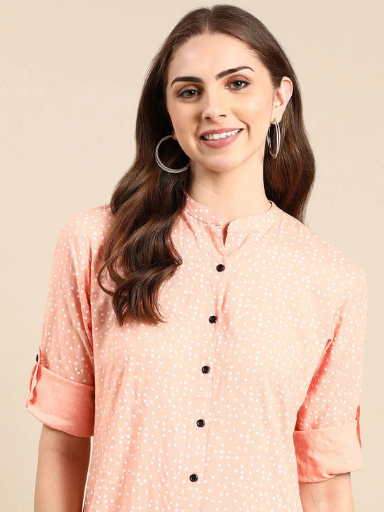 Women's Peach Printed A-Line Kurti-AE-444108-Peach