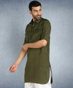 Hangup Men Standard Solid Men's Indian Wear-ST09922_Olv_PathaniKurta