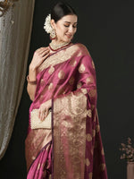 Saree Mall Women's Organza Magenta Woven Design Designer Saree With Blouse Piece-UNATI2001