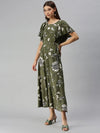 Women's Olive Printed Maxi Dress-DW-9431-Olive