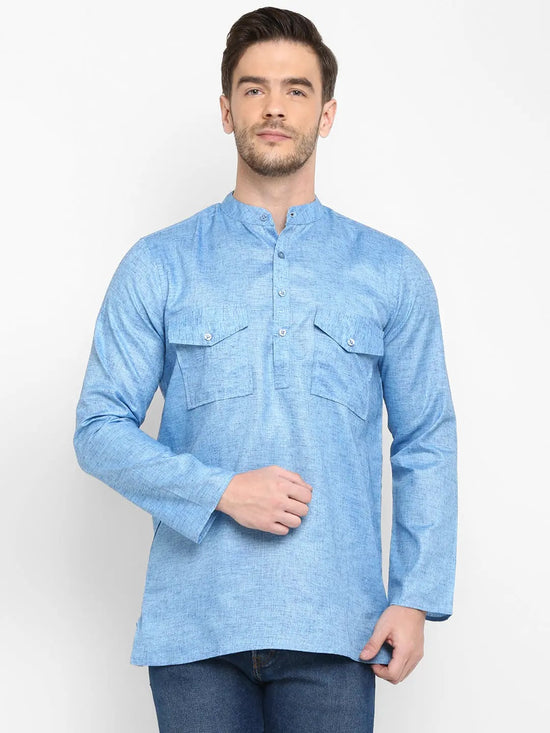 Hangup Men Standard Solid Men's Indian Wear-Blue_2Pkt_Short_Kurta