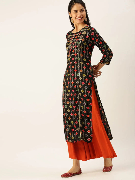 Women's Black Printed Kurta Sets-GW-1167-Black