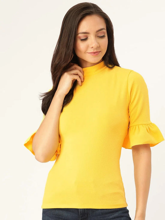 Veni Vidi Vici Yellow Frilled Sleeve Top