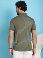 Venitian Men All Over Printed Olive Cotton Polo Neck T-Shirt