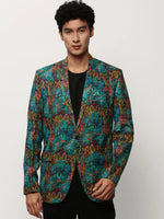 Men Blue Printed Casual Blazers-SOBLZ-080-9-Turquoiseblue