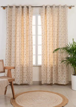 Blooming Meadows 100% cotton floral curtain for living room - Room darkening - Beige - Pack of 1-230423006