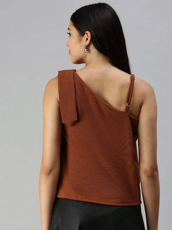 Women Brown Solid Boxy Top-AE-10193-Brown