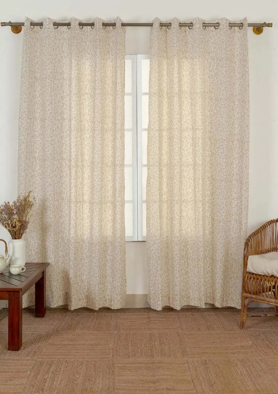 Canopy 100% cotton floral sheer curtain for living room - Light filtering - Brown - Single - Pack of 1-240424019