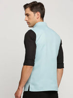 Men Blue Mandarin Collar Solid Nehru Jacket-AK-12527-12-Blue