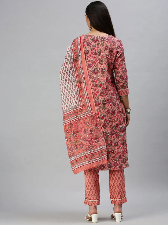 Women's Peach Printed Kurta Sets-SS361-Peach