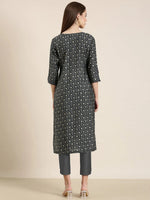 Women Grey Floral Straight Kurta-AT-A939-K-Grey