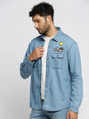 Men Blue Spread Collar Solid Oversized Shirt-SMILEDENIM-4914-Blue