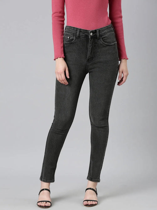 Women Grey Solid Skinny Fit Denim Jeans-GZ-5509-Grey