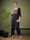 Women Black Zari Embroidered Kurta with Pants