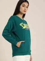 Dillinger Green Typographic Oversized Sweatshirt-DLWMNSWT022BGRN-XS