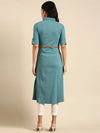 Women's Blue Solid A-Line Kurta-DF-4698-Teal