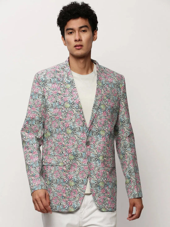 Men White Printed Casual Blazers-SOBLZ-080-11-White