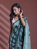 Green Silk Soft Saree With Paisley Print-MA60BSL01400046