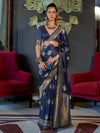 Saree Mall Women's  Blend Navy Blue Woven Design Designer Saree With Blouse Piece-KELSEY299006