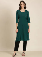 Women Teal Solid Straight Kurta-DF-1203-Teal