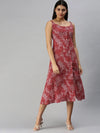 Women's Red Floral A-Line Dress-AE-9920-Redwhite