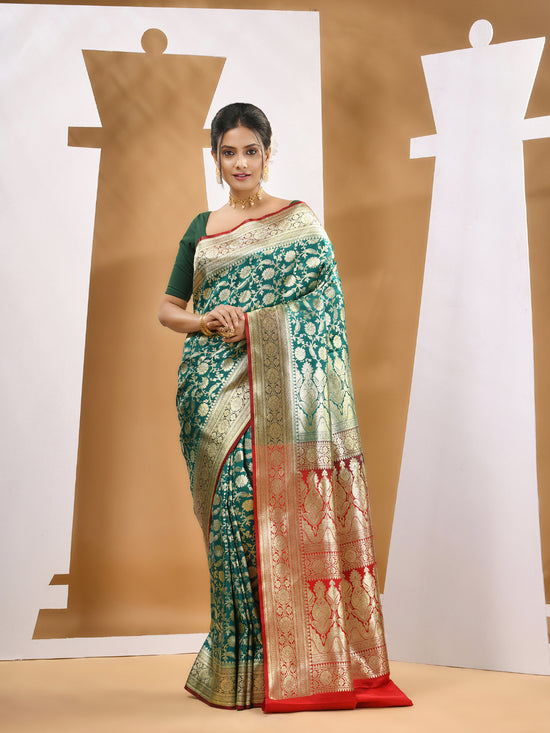 Teal Silk Banarasi Saree With Zari Woven Designs-MA53BSL441050011