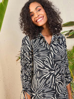 Women Black Abstract Print Shirt With Cargo Pants