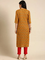 Women's Mustard Printed Straight Kurta-GW-500-3-Mustard