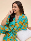 Kurta Pyjama with Kaftan Overlay Set in Yellow Fruit Print